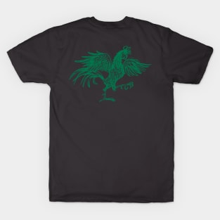 drawing of a green rooster with outstretched wings T-Shirt